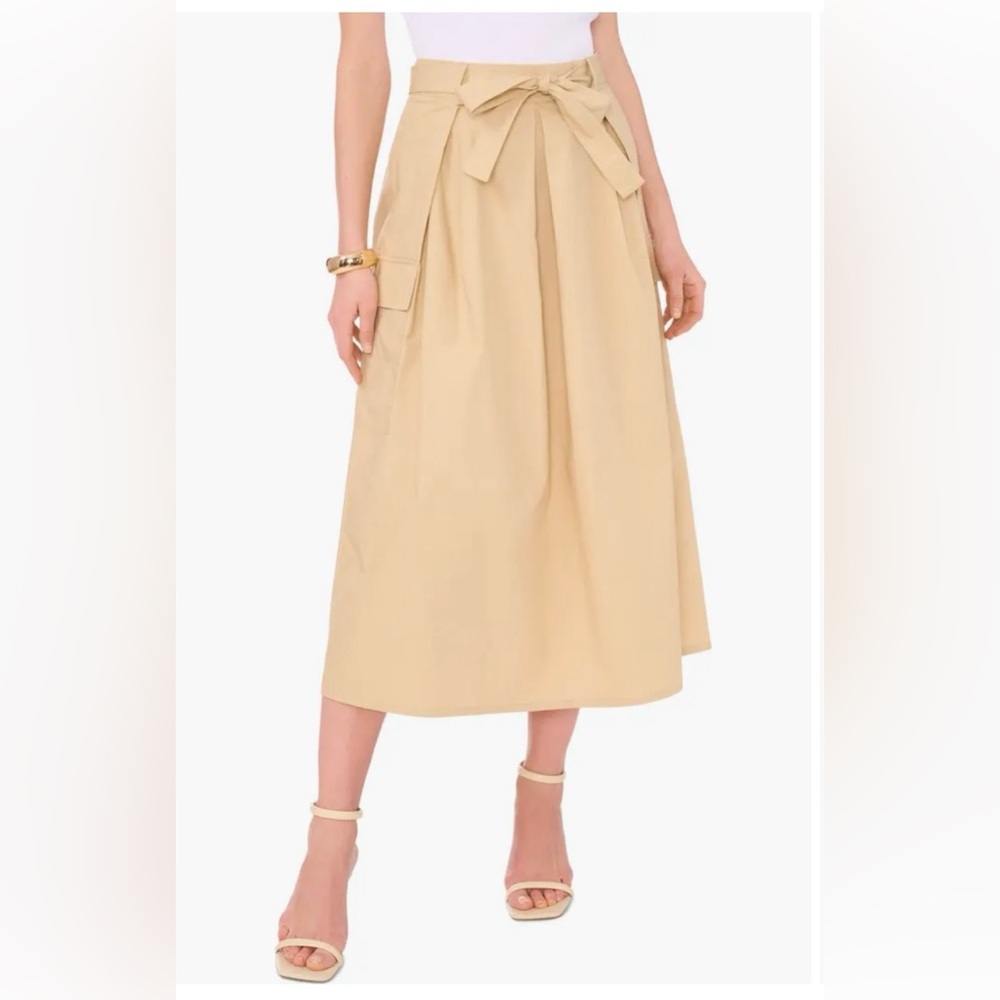 Vince Camuto Beige Tie-Waist Midi Skirt - Picture 2 of 6